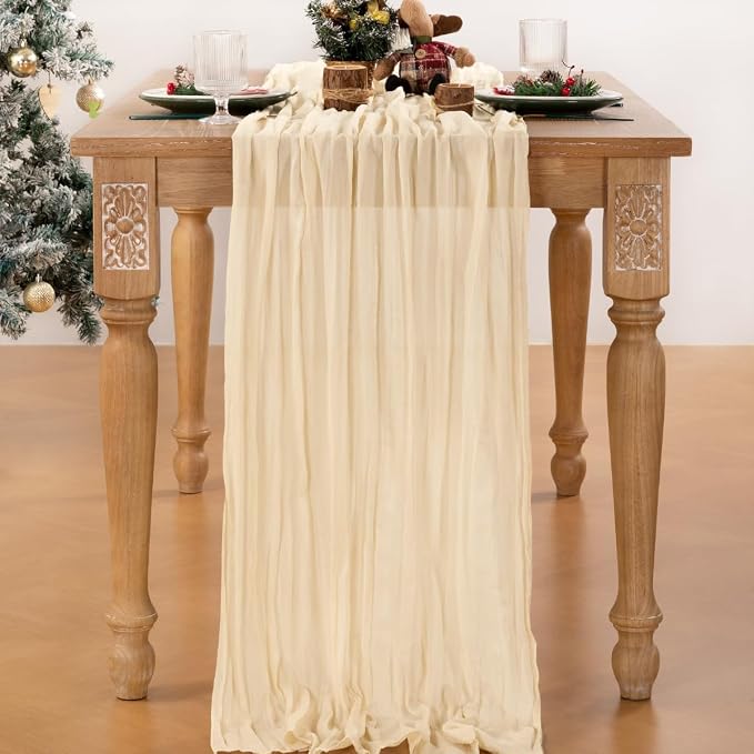 Beige Cheese Cloth Table Runner 10ft Sheer Rustic Gauze Table Decor | - Image 2