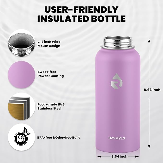 RAYMYLO Insulated Water Bottle 32 oz, Triple Wall Vacuum Stainless Steel | - Image 5