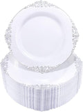 100 Pcs White Silver 7.5" Dessert Plates | 7.5" Disposable Dessert Plates by Hioasis