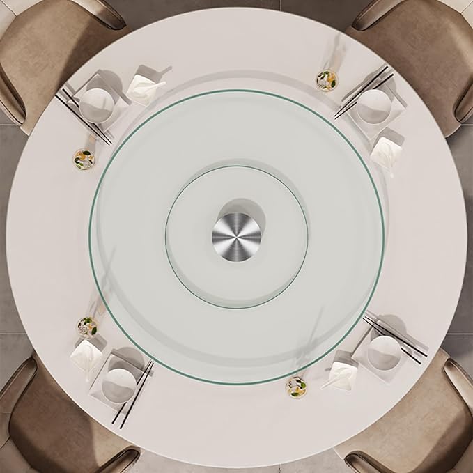 18.9 inch Glass Turntable Dining Table Large Lazy Susan Round Serving Plate Tabletop Rotating Tray with Swivel Assist System Silent & Smooth Spin (48cm / 18.9in)