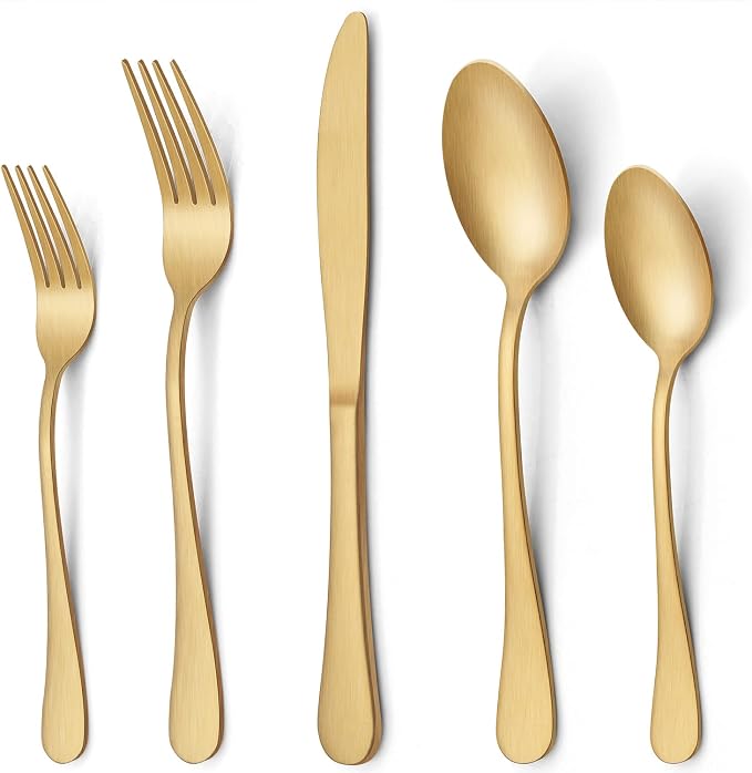 LIANYU 30 Piece Gold Silverware Set, Stainless Steel Gold Cutlery Set by LIANYU