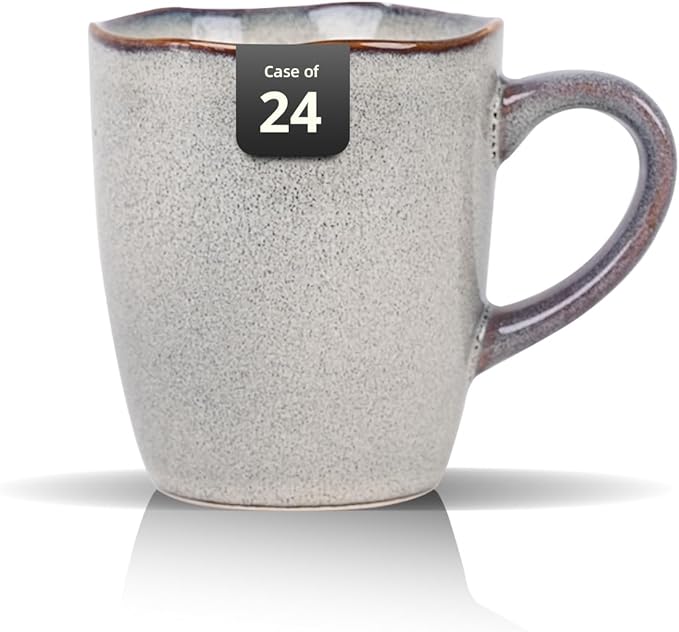 Organic Shape Highland Ceramic Mug, 24pcs 12oz Handmade Reactive Glaze Stoneware Coffee Mug with Wavy Edge, for Kitchen, Microwave & Dishwasher Safe, Scratch Resistant-grey