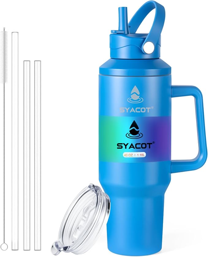 40 oz Tumbler with Handle and Straw or Convert to 40 oz Insulated Water Bottle by SYACOT