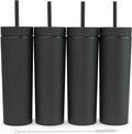 SKINNY TUMBLERS Matte Pastel Colored Acrylic Tumblers with Lids and Straws (4 pack) | 16oz Double Wall Plastic Tumblers With FREE Straw Cleaner! Reusable Cup With Straw | Vinyl DIY Gifts (Black)