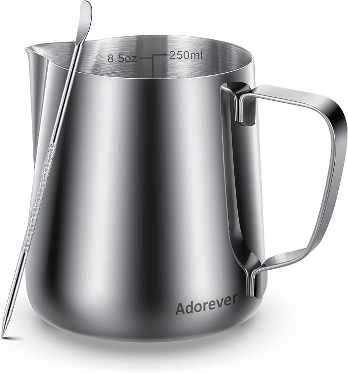 Milk Frothing Pitcher, 8.5oz / 250ml Steaming Pitcher Stainless Steel Espresso by Adorever