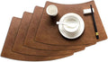 Leather Round Table Washable Placemats, Thick Faux Leather Heat Resistant Wedge Table Placemat, Waterproof Non-Slip Easy to Clean Place mat for Kitchen Coffee Dining Room Table Set of 4
