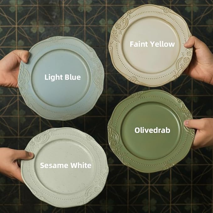 salad plates set of 4, 10.5 inch Reactive Glaze Stoneware Dinner Dish Set for Dessert, Salad, Appetizer, platos de ceramica Dishwasher & Oven Safe, Scratch Resistant-Light Blue