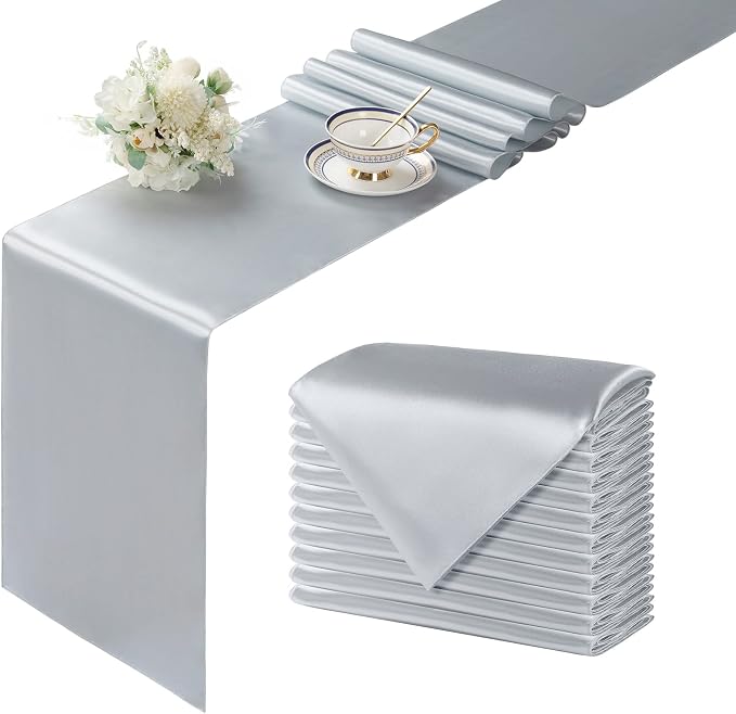 Manyshofu Silver Satin Table Runner 12x108 by Manyshofu