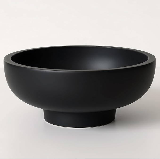 Handmade Concrete Bowl - 10x5x4.25 Inch Decorative Centerpiece Bowl for Fruits, Coffee Table, Kitchen Counter, Entryway or Shelf - Modern Minimalistic Decor (Black)