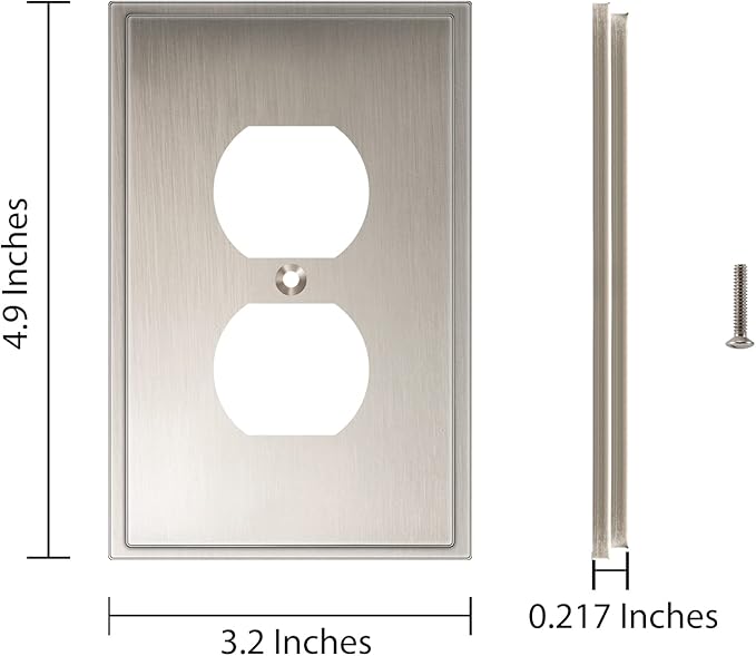 Henne Bery Soft Modern Decorative Wall Plate Switch Plate Outlet Cover (Single Duplex 2PK, Satin Nickel)