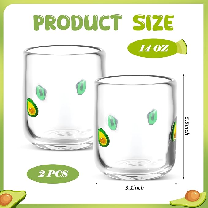 SiliFine 2 Pcs Avocado Icon Juice Glasses - 14oz Avocado Stemless Wine Drinking - Image 3