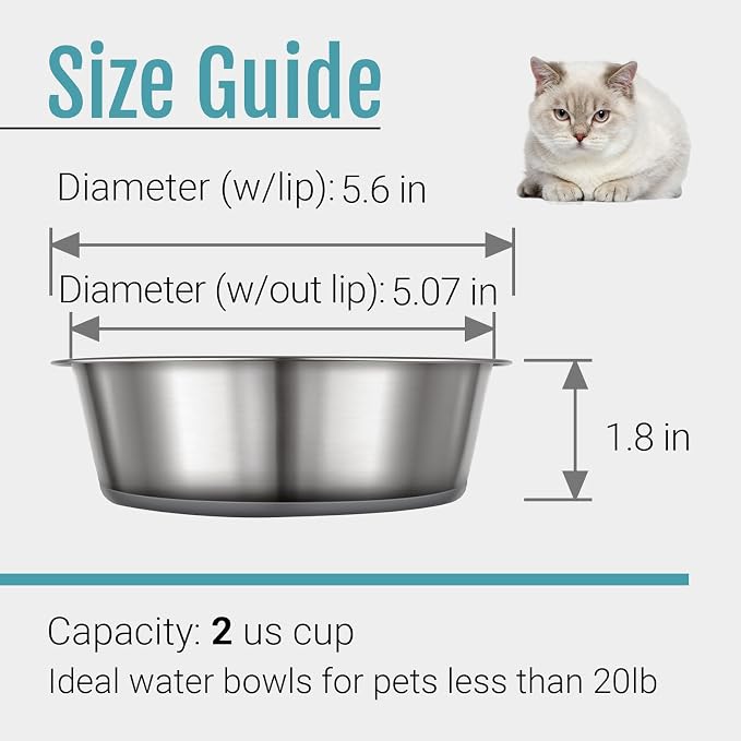 Nonslip Stainless Steel Dog Cat Bowls, 2 US Cup, Dishwasher safe, Stackable - Image 5