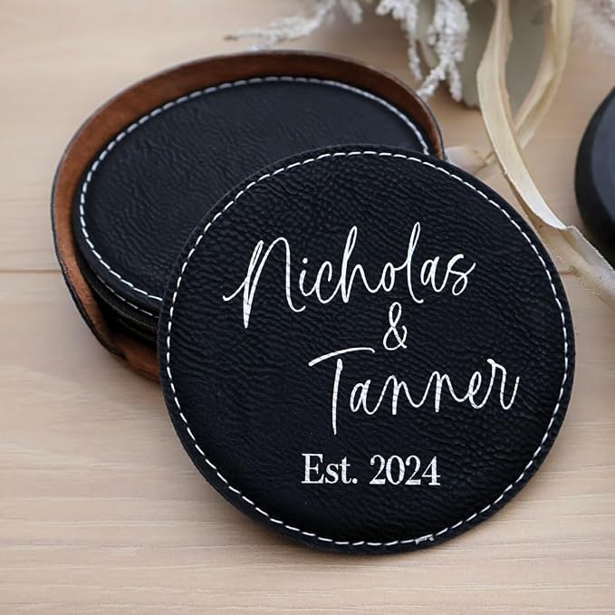 Custom Round Engraved Coasters, Personalized Leather Coaster, Laser Engraved - Image 2