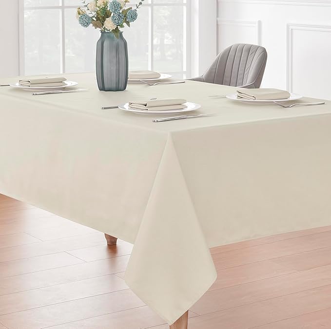 2 Pack Rectangle Tablecloth, 60x120 inch, Water Resistant Wrinkle Free Linen Textured Table Cloth Washable, Decorative Fabric Table Cover for Dining, Party and Camping, Beige