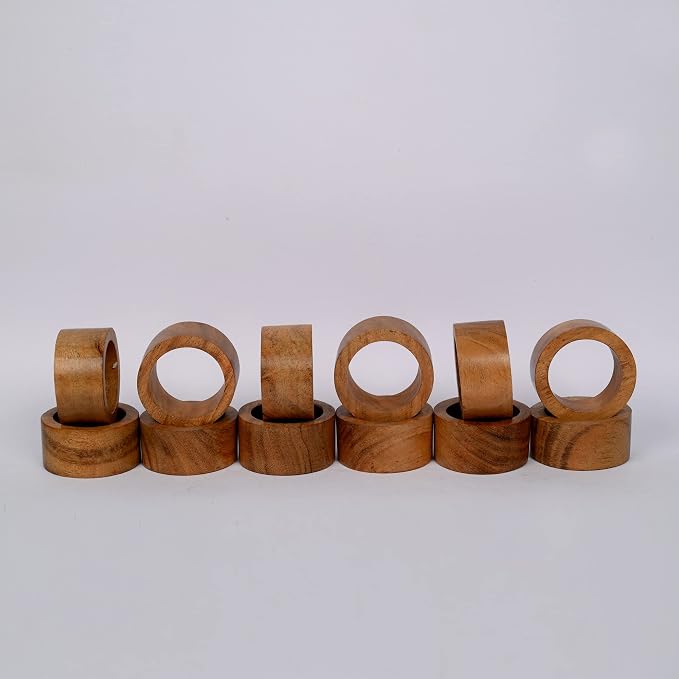 Handmade Acacia Wood Napkin Ring Set of 12 - Image 2