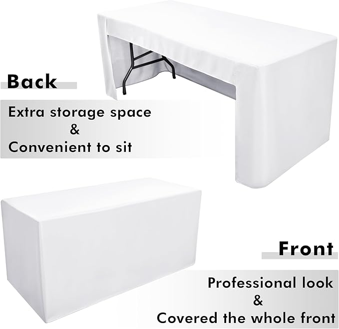 Nasitos 2 Pack White Fitted Table Covers for 8 Foot Tables-Open Back Tableclothes Washable and Wrinkle Resistant for Christmas, Parties, Wedding, Banquet, Jewelry Shows, Craft Fair, Trade Show