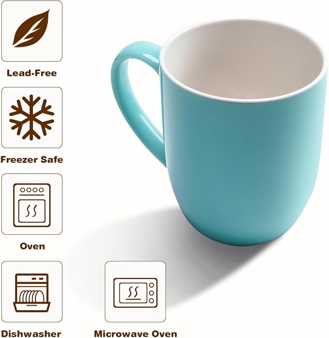 Urbanstrive 16 oz Large Coffee Mugs Set of 6 Ceramic Coffee Mug White Coffee - Image 3