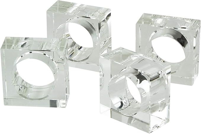 Tizo Design Elegant Crystal Napkin Rings Set-4, Crystal Glass Napkin Holders, Clear (Also Available in Smoke)