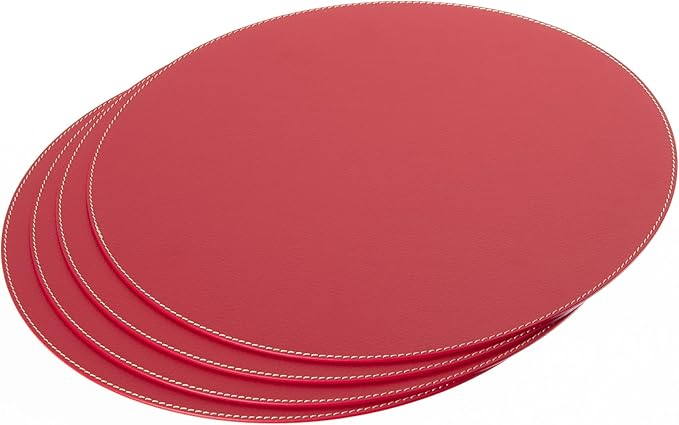 Nikalaz Round Placemats Set (Pack of 4) Recycled Leather Table Mats 15 inches, Kitchen Dining Table Decor by Nikalaz (Red)