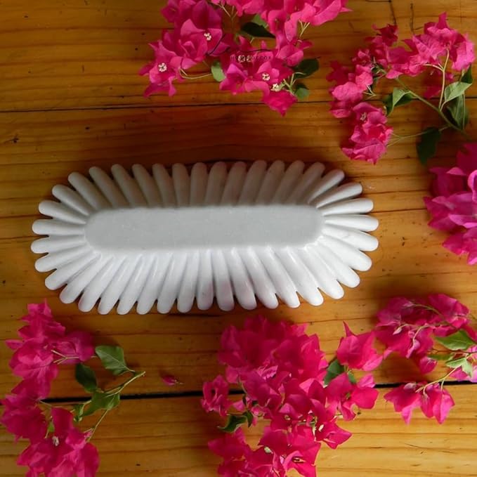 Marble Ruffle Bowls Large Scalloped Decorative Centerpiece, Decorative bowl, White Marble Ripple Bowl, Handmade Scalloped Bowl, House warming gift, Table Decor Bowl 14" White