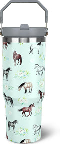 30 oz Horse Tumbler with Handle and Flip Straw, Vacuum Insulated Water Bottle by awufncksn