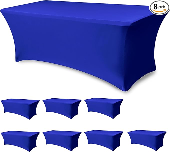 Table Cover for 6 Foot Rectangle Tables-8 Pack Royal Blue Fitted Stretch Tablecloth-Spandex 6ft Folding Tablecloths for Party, Vendor Booth Display, Banquet Buffet Event, Craft Trade Show