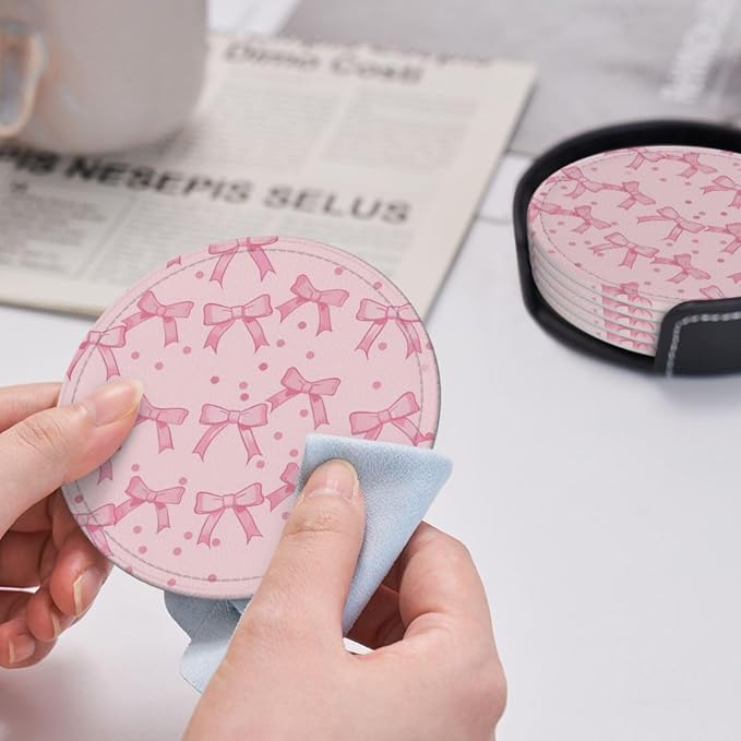 Cute Pink Bow Dot Coasters for Drinks, Drink Coaster - Image 5