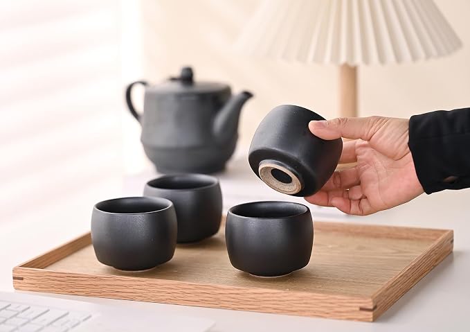 Rural Style Small Ceramic Espresso Cups Set of 4 Coffee Mugs 5oz Black | Tea - Image 4
