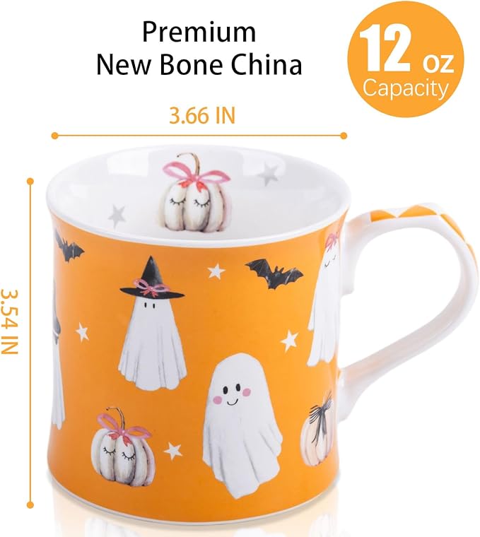 Cute Ghost Halloween Coffee Mug, 12oz Orange Ceramic Coffee Cup - Image 3