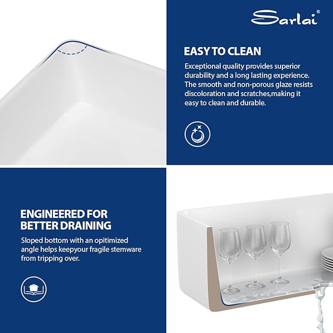 Sarlai 24 White Farmhouse Sink - 24 Inch Small Farmhouse Sink White Apron Front Ceramic Porcelain Fireclay Single Bowl Farm Kitchen Sink Laundry Room Sinks