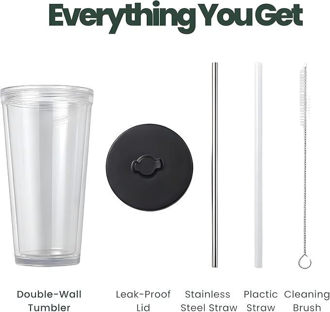 Reusable Iced Coffee Cup with Lid and Straw, 24 oz/Venti, BPA-Free Double-Wall - Image 6