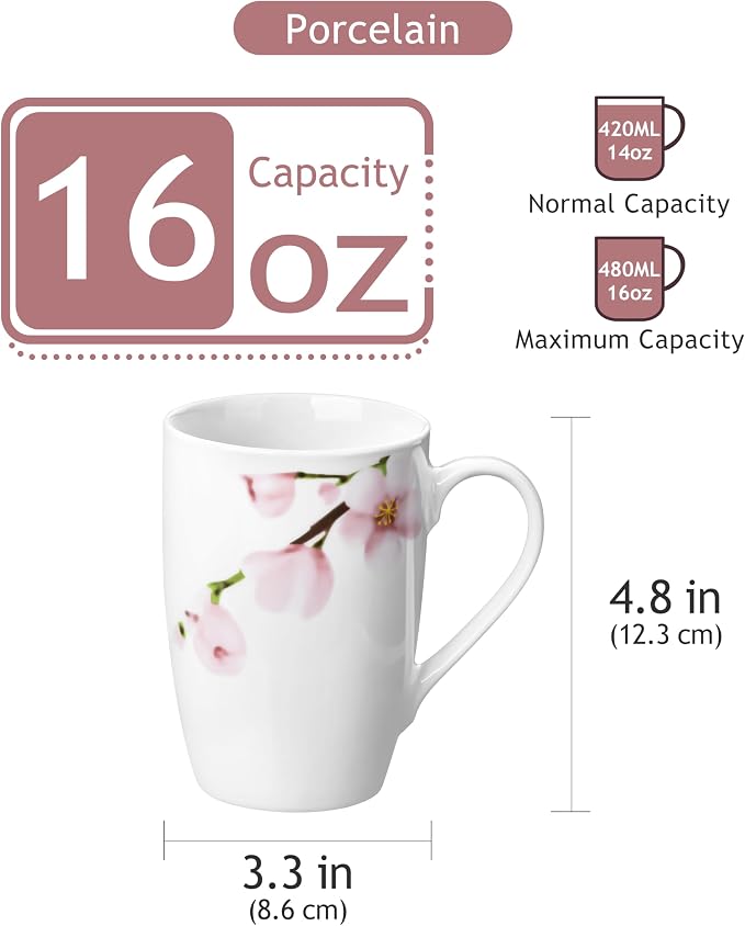 VEWEET Floral Coffee Mugs Set of 6, 16 OZ Large Handle Ceramic Mugs, ANNIE | - Image 3