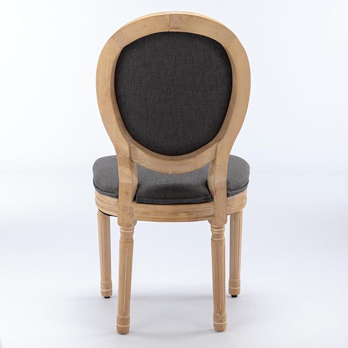 Ball & Cast French Vintage Upholstered Dining Chairs Set of 2, Farmhouse Antique Painting Wooden Kitchen Side-Chairs with Carved Solid Wood Frame, 2-Piece Curved Backrest Louis Chair, Linen Gray