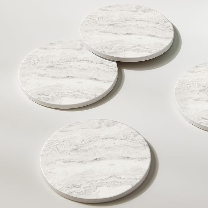 Set of 6 Off White Abstract Onyx Marble Coasters - Image 6