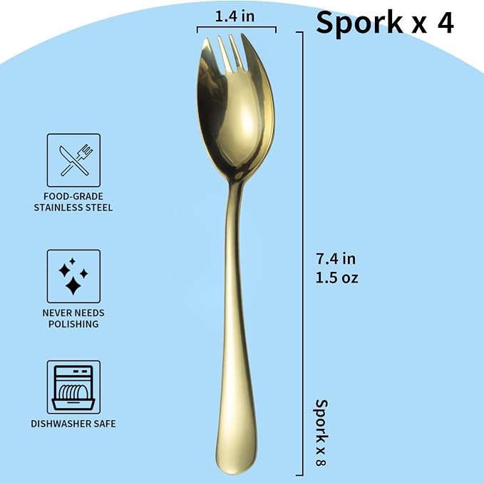 Alata Champagne Gold Mirror Sporks 4-Pack Set Stainless Steel Sporks, 7.4 - Image 3