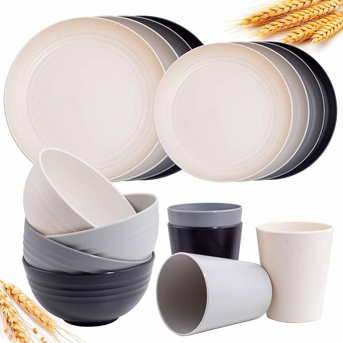 Rubtlamp Wheat Straw Dinnerware Sets, Wheat Straw Plates and Bowls Sets by Rubtlamp