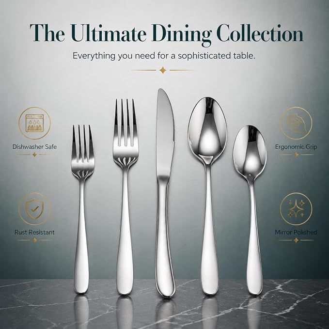 HaWare Silverware Set for 8, 40-Piece Stainless Steel Flatware, Heavy Duty | - Image 2