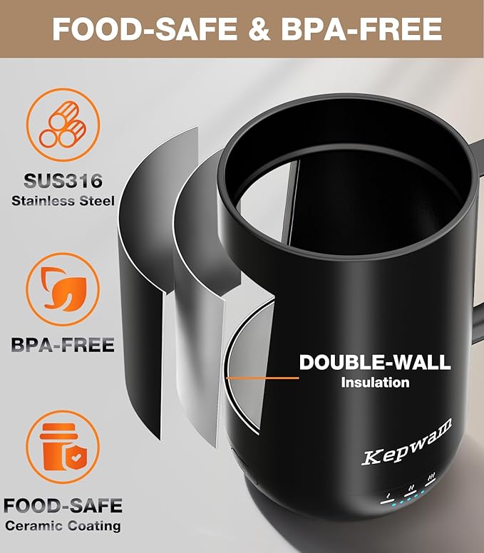 Kepwam Self-Heating Coffee Mug T1, 16oz Rechargeable Heated Coffee Mug - Image 5