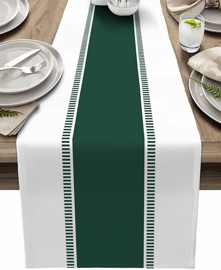Green Table Runners 36 inches Long, Modern Stripes Table Runner Dresser Scarves by Futuregrace