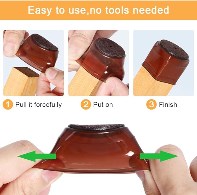 32 Pcs Silicone Chair Leg Floor Protectors for Hardwood Floors, Brown Felt Bottom Chair Leg Covers, Free Moving Table Leg Covers, Stool Leg Protectors Caps（Large fit : 1.3'' - 2''）