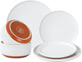 GZG Modern Art Series - 6 Pcs Speckled Stoneware Plates and Bowls Sets, Ceramic Dinnerware Set with Rustic Terracotta Underside, Microwave and Dishwasher Safe Handcrafted Dishes Set - Porcelain White