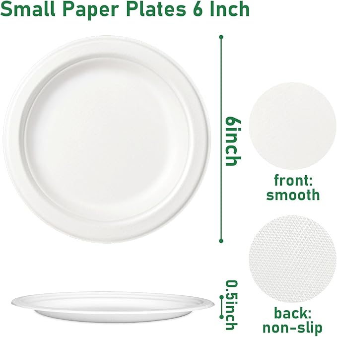 Small Plates 6 Inch, Dessert Paper Plates Disposable for Appetizer, Cake, White, 200 Pack