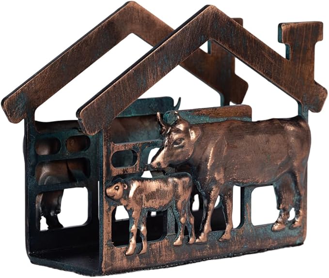 Metal Napkin Holder for Table, Heavy Dudty Rustic Farmhouse Cow & Calf Napkin Holder for Table Napkins, Vintage Metal Tissue Napkin Dispenser, Napkin Table Decor for Kitchen Coffee Shop Bar
