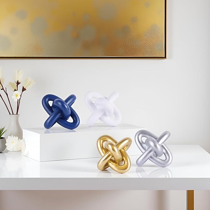 XMGZQ Gold Knot Decor for Coffee Table Book,Chain Link Living Room Decor Item for Bookshelf Entryway Nightstand TV Stand,Minimalist Knot Sculpture for Home Living Room,Centerpiece Table Decorations