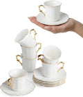 BTaT- Porcelain Espresso Cups Set, 3 oz, 6 Set, Small Coffee Mugs | Elegant by BrewToATea