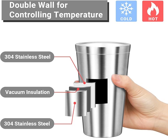 Stainless Steel Cups, 16 oz Insulated Tumbler, 12 Pack Double Wall Unbreakable - Image 3