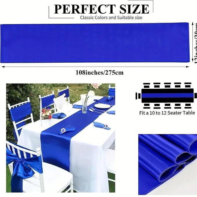 Royal Blue Table Runners, 12x108 Inches, 6 Pack | Satin, Silk and Smooth Fabric - Image 3
