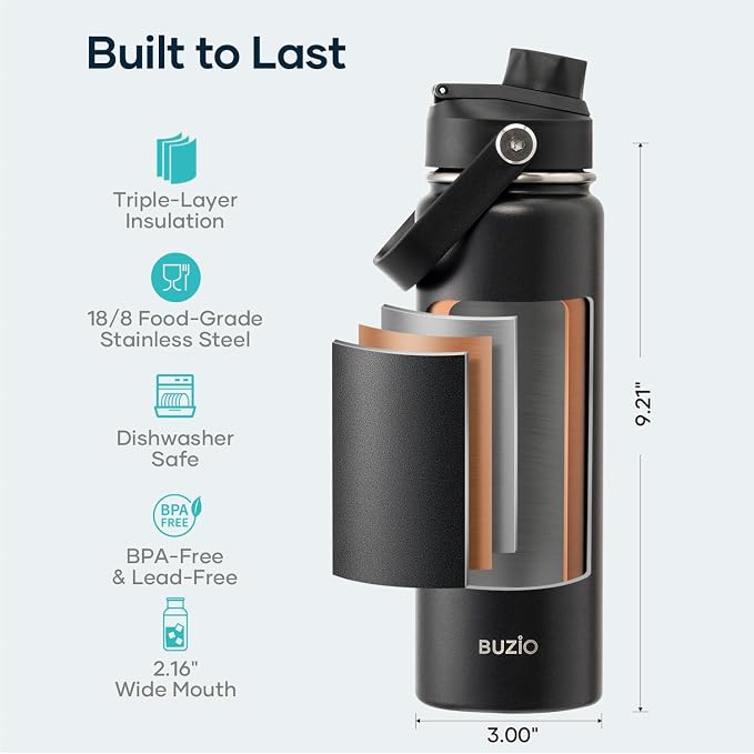 BUZIO 24 oz Insulated Stainless Steel Water Bottle - Image 3