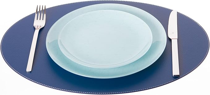 Nikalaz Oval Placemats Set (Pack of 4) Recycled Leather Table Mats 18 x 13 inches (45.7 x 33 centimetres), Kitchen Dining Table Decor by Nikalaz (Blue)