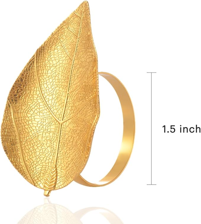 Decozen Set of 16 Gold Napkin Rings in Leaf Design, Festive, Table Decor Setting for Holiday, Wedding, Birthday, Kitchen, Home Decor, Housewarming Gift - Mothers Day Decorations
